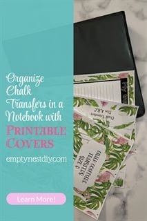 Looking to organize your small chalk couture transfers? Try a 3 ring binder! Be sure to read about the tips, trick, supplies and check out the cute binder covers, spine & index! via @emptynestdiy